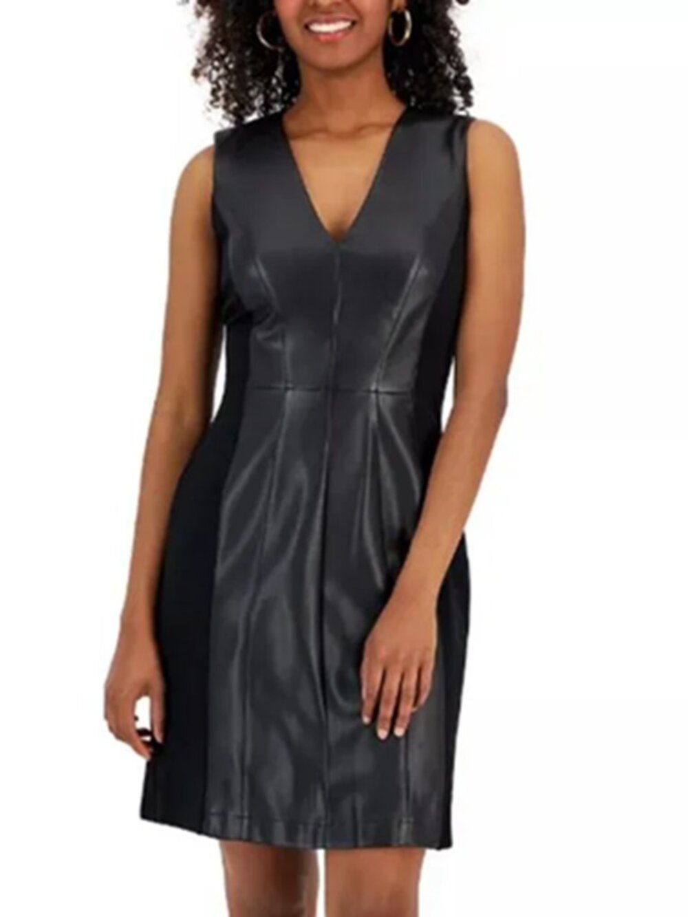 INC INTERNATION CONCEPTS Women's 2P Petite Faux-Leather and Ponte Knit Dress